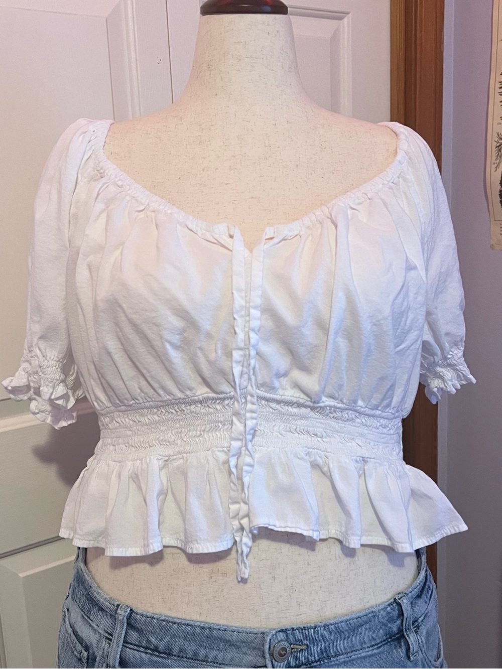 Old Navy White Smocked Crop Top with Peplum
